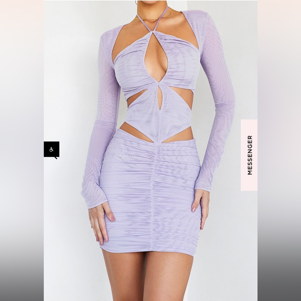 MISTRESS ROCKS AURA LILAC GATHERED MINI DRESS